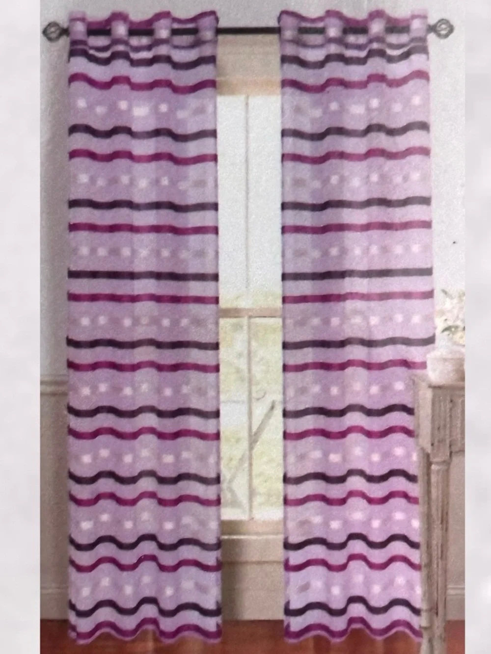 New Set of 4 - 54in x 108in Purple Striped Curtain Panels